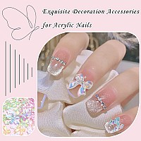 300Pcs Bow Nail Charms And 3D Flowers Nail Charmsaurora Bowknot Cute Nail Charms For Nail Supplies Designwhite Acrylic Flower