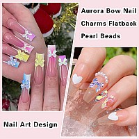 300Pcs Bow Nail Charms And 3D Flowers Nail Charmsaurora Bowknot Cute Nail Charms For Nail Supplies Designwhite Acrylic Flower