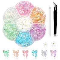 300Pcs Bow Nail Charms And Flowers Nail Charmsaurora Bowknot 3D Cute Acrylic Nail Charms For Nail Supplies Designwhite Flower