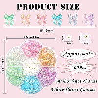 300Pcs Bow Nail Charms And Flowers Nail Charmsaurora Bowknot 3D Cute Acrylic Nail Charms For Nail Supplies Designwhite Flower