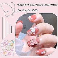 300Pcs Bow Nail Charms And Flowers Nail Charmsaurora Bowknot 3D Cute Acrylic Nail Charms For Nail Supplies Designwhite Flower