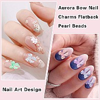 300Pcs Bow Nail Charms And Flowers Nail Charmsaurora Bowknot 3D Cute Acrylic Nail Charms For Nail Supplies Designwhite Flower