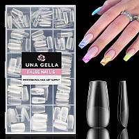 Una Gella Coffin Nails Tips Prebuff Soft Gel X Nail Tips Matte Medium Coffin False Nails Tips Acrylic Full Cover 504Pcs 15Sizes