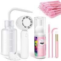 Buqikma Lash Cleaning Kit 60Ml Gentle Lash Shampoo White Handheld Lash Fan Mascara Brush Rinse Bottle Rich Foam Eyelash Extens