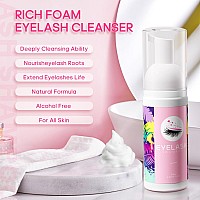 Buqikma Lash Cleaning Kit 60Ml Gentle Lash Shampoo White Handheld Lash Fan Mascara Brush Rinse Bottle Rich Foam Eyelash Extens