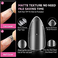 Una Gella Almond Nail Tips 504Pcs Almond Gel X Nail Tips 15 Sizes Full Matte Surface Nail Tips Clear Full Cover Soft Gel Nail