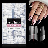 Una Gella Medium Square Gel X Nails 504Pcs Full Matte Square Gel X Tips Half Cover Clear False Nails Tips No C Curve With Posi