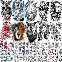 Hotoyannia 82 Sheets Largesize Black Temporary Tattoos Stickers For Women And Men Includes 10 Large Fake Tattoos That Look Rea