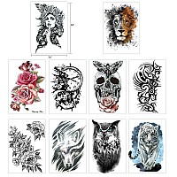 Hotoyannia 82 Sheets Largesize Black Temporary Tattoos Stickers For Women And Men Includes 10 Large Fake Tattoos That Look Rea