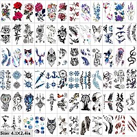 Hotoyannia 82 Sheets Largesize Black Temporary Tattoos Stickers For Women And Men Includes 10 Large Fake Tattoos That Look Rea