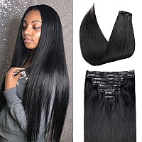 Pobokix Seamless Clip In Hair Extensions Real Human Hair Straight Brazilian Human Hair Clip In Extensions 8Pcs Pu Clip In Remy H