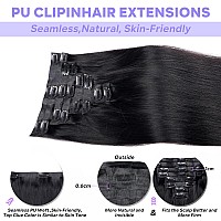 Pobokix Seamless Clip In Hair Extensions Real Human Hair Straight Brazilian Human Hair Clip In Extensions 8Pcs Pu Clip In Remy H