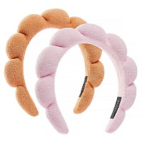 Ztomine Spa Headbands Set Of 2 Terry Cloth Face Wash Headbands For Women Puffy Makeup Headbands For Facial Mask Pink Ora