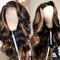 Haha Black Brown Highlight Ombre Lace Front Wig Human Hair Honey Blonde Highlight Lace Front Wig Pre Plucked Glueless Body Wave