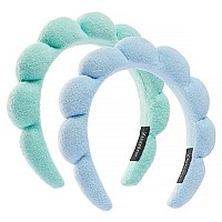 Ztomine Spa Terry Cloth Face Washing Headband Combo Set Of 2 Puffy Makeup Headbands For Facial Care Blue Turquoise