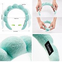 Ztomine Spa Terry Cloth Face Washing Headband Combo Set Of 2 Puffy Makeup Headbands For Facial Care Blue Turquoise