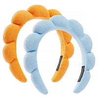 Ztomine Spa Headbands Set Of 2 Terry Cloth Face Wash Headband Combo Pack Puffy Makeup Headbands For Face Washing Mask Blu