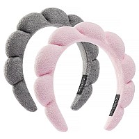 Ztomine Spa Terry Cloth Headband Combo Pack 2 Puffy Makeup Headbands For Facial Care Face Washing And Mask Application Pink