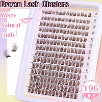 Brown Lash Clusters Wispy Natural Eyelash Clusters Eyelash Extensions 196Pcs D Curl Diy Individual Lashes Extensions