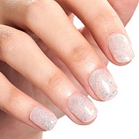 Glamermaid Nude Pink Press On Nails Extra Short Square Nude Glitter Handmade Soft Gel Fake Nails Squoval Silver Flash Shrimmer