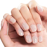 Glamermaid Nude Pink Press On Nails Extra Short Square Nude Glitter Handmade Soft Gel Fake Nails Squoval Silver Flash Shrimmer