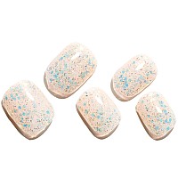 Glamermaid Nude Pink Press On Nails Extra Short Square Nude Glitter Handmade Soft Gel Fake Nails Squoval Silver Flash Shrimmer