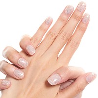 Glamermaid Nude Pink Press On Nails Extra Short Square Nude Glitter Handmade Soft Gel Fake Nails Squoval Silver Flash Shrimmer