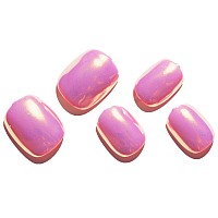 Glamermaid Press On Nails Extra Short Squoval Spring Summer Handmade Pinkish Purple Chrome Gel Glue On Nails 24Pcs Glazed Donu