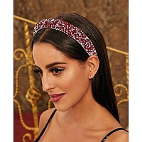 Wecoe 2Pcs Rhinestone Headbands Women Blue Red Diamond Padded Headband Bling Sparkly Glitter Beaded Jeweled Headbands Fashion Fa