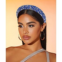 Wecoe 2Pcs Rhinestone Headbands Women Blue Red Diamond Padded Headband Bling Sparkly Glitter Beaded Jeweled Headbands Fashion Fa