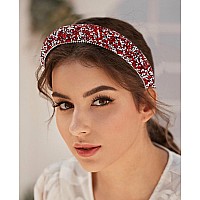 Wecoe 2Pcs Rhinestone Headbands Women Blue Red Diamond Padded Headband Bling Sparkly Glitter Beaded Jeweled Headbands Fashion Fa