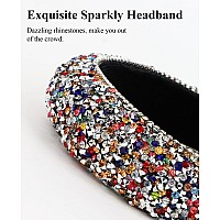 Wecoe 2Pcs Rhinestone Headbands Women Silver Colorful Diamond Padded Headband Bling Sparkly Glitter Beaded Jeweled Headbands Fas