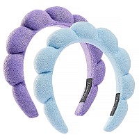 Ztomine Hairband Set Of 2 Thick Absorbent Terry Cloth Spa Headbands In Blue And Light Purple For Washing Face Or Facial Puff