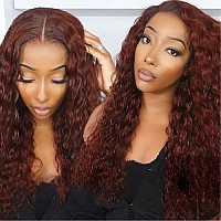 Beauty Forever Preeverything Frontal Glueless Reddish Brown 13X4 Water Wave Lace Front Wigs Human Hair Pre Cut Pre Bleached By