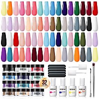 Mefa Dip Powder Nail Kit Pink Blue Purple White Black Red 32 Multicolors Dipping Powder With Base Top Coat Activator Brush Save