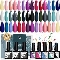 Vanreesa 21 Colors Gel Nail Polish Set 24 Pcs Gel Nail Polish Kit Glossy Matte Top Coat Base Coat Pink Purple Blue Green Gel P