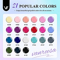 Vanreesa 21 Colors Gel Nail Polish Set 24 Pcs Gel Nail Polish Kit Glossy Matte Top Coat Base Coat Pink Purple Blue Green Gel P