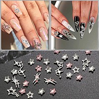 Rodaky 30Pcs Star Nail Charms 3D Silver Nail Art Jewelry Pink Star Nail Rhinestones Gems Y2K Style Nail Decoration For Manicure