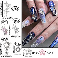 Rodaky 30Pcs Star Nail Charms 3D Silver Nail Art Jewelry Pink Star Nail Rhinestones Gems Y2K Style Nail Decoration For Manicure