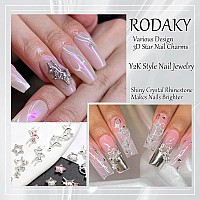 Rodaky 30Pcs Star Nail Charms 3D Silver Nail Art Jewelry Pink Star Nail Rhinestones Gems Y2K Style Nail Decoration For Manicure