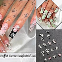 Rodaky 30Pcs Star Nail Charms 3D Silver Nail Art Jewelry Pink Star Nail Rhinestones Gems Y2K Style Nail Decoration For Manicure