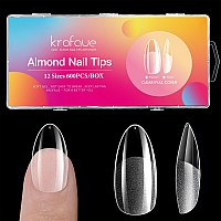 Krofaue 600Pcs Medium Almond Nail Tips Almond Clear Nails Full Cover Press On Nails 12 Sizes Gel X False Nails Half Matte Fake