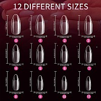 Krofaue 600Pcs Medium Almond Nail Tips Almond Clear Nails Full Cover Press On Nails 12 Sizes Gel X False Nails Half Matte Fake