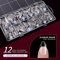 Krofaue 600Pcs Medium Almond Nail Tips Almond Clear Nails Full Cover Press On Nails 12 Sizes Gel X False Nails Half Matte Fake