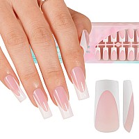 Misssix Deep French Gel Nail Tips 150Pcs French Tip Press On Nails Long Square Pink No Need To File 3 In 1 Tips Prelasting F