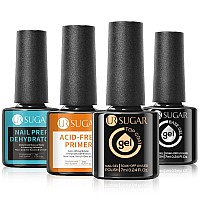 Ur Sugar 4 Pcs Nail Dehydrator Nail Primer Base And Top Coat Acid Free Natural Nail Prep Dehydrate Bond Primer Kit Glossy Su