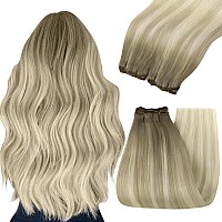 Youngsee Ombre Blonde Human Hair Weft Extensions Straight Silky Sew In Real Human Hair Extensions Ash Blonde Ombre Sunkissed Blo