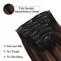 Sassina Light Yaki Clip In Extensions Human Hair Double Weft Clip On Extensions Two Tone Natural Black To Light Auburn Real Huma