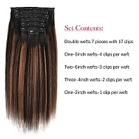 Sassina Light Yaki Clip In Extensions Human Hair Double Weft Clip On Extensions Two Tone Natural Black To Light Auburn Real Huma