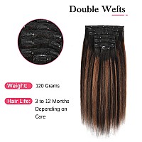 Sassina Light Yaki Clip In Extensions Human Hair Double Weft Clip On Extensions Two Tone Natural Black To Light Auburn Real Huma